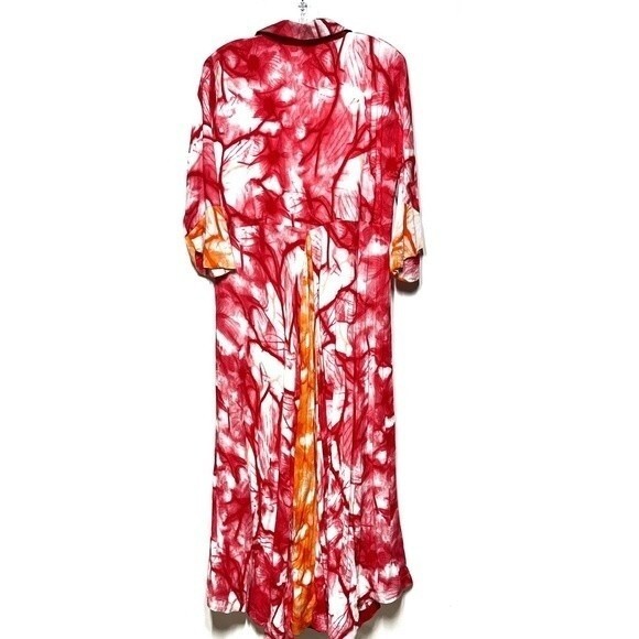 Tie Dye Water Color Embroidered Waist Maxi Dress in Red, Orange and White L - Picture 7 of 12